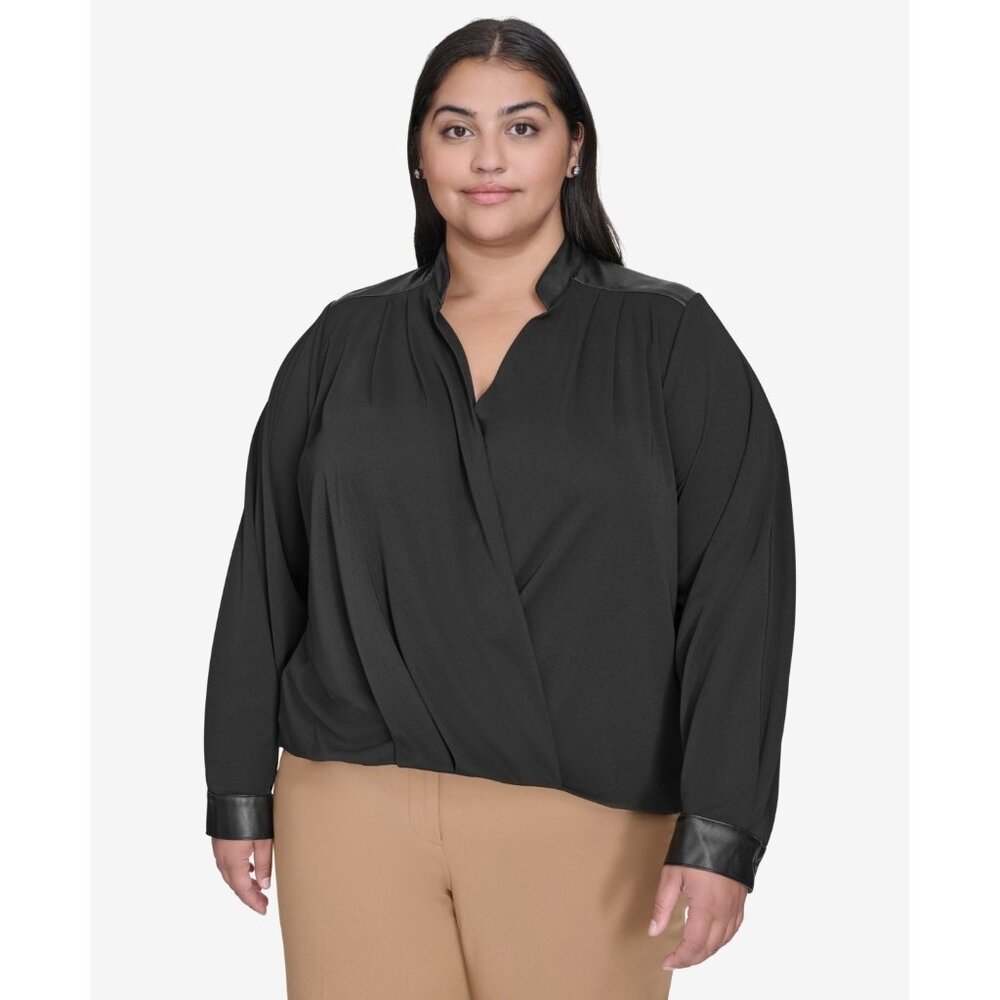 DKNY Plus Size Surplice Blouse polyester Black Size 2X MSRP $89